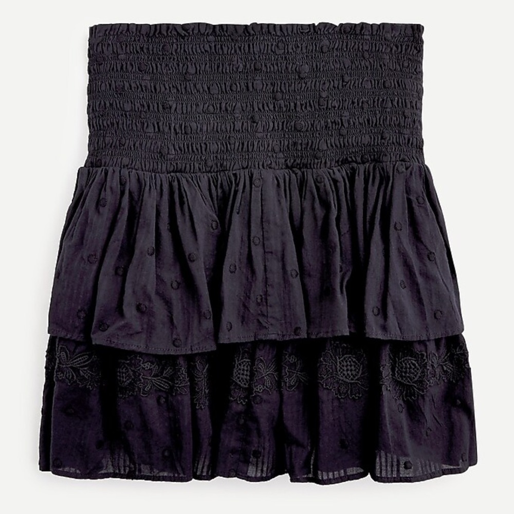 J Crew Black Smocked Ruffle Mini Skirt Size XS
